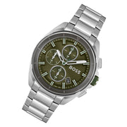 Hugo Boss Volane Chronograph Green Dial Silver Steel Strap Watch for Men - 1513951