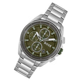Hugo Boss Volane Chronograph Green Dial Silver Steel Strap Watch for Men - 1513951