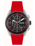 Hugo Boss Volane Chronograph Black Dial Red Rubber Strap Watch for Men - 1513959