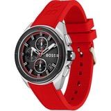 Hugo Boss Volane Chronograph Black Dial Red Rubber Strap Watch for Men - 1513959