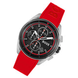 Hugo Boss Volane Chronograph Black Dial Red Rubber Strap Watch for Men - 1513959