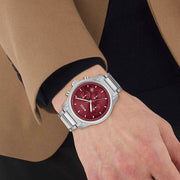 Hugo Boss Trace Chronograph Red Dial Silver Steel Strap Watch For Men - 1514004