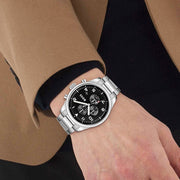 Hugo Boss View Chronograph Black Dial Silver Steel Strap Watch For Men - 1514008