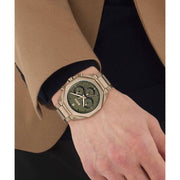 Hugo Boss Classic Chronograph Olive Green Dial Beige Gold Steel Strap Watch For Men - 1514019
