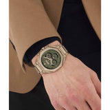Hugo Boss Classic Chronograph Olive Green Dial Beige Gold Steel Strap Watch For Men - 1514019