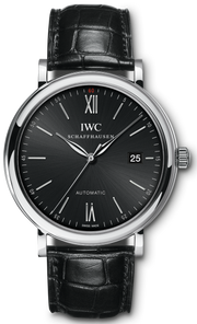 IWC Portofino Automatic Black Dial Black Leather Strap Watch for Men - IW356502