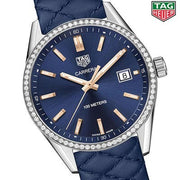 Tag Heuer Carrera Quartz Diamonds Blue Dial Blue Leather Strap Watch for Women - WAR1114.FC6391