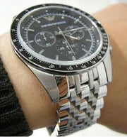 Emporio Armani Tazio Chronograph Black Dial Silver Steel Strap Watch For Men - AR5988