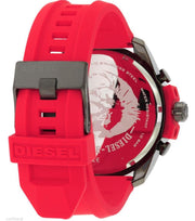 Diesel Mega Chief Chronograph Black Dial Red Silicone Strap Watch For Men - DZ4427