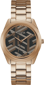 Guess Cubed Analog Black Dial Rose Gold Steel Strap Watch For Women - GW0607L3