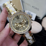 Michael Kors Wren Chronograph Diamonds Gold Dial Two Tone Steel Strap Watch for Women - MK6157
