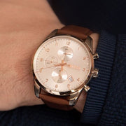 Hugo Boss Skymaster Chronograph White Dial Brown Leather Strap Watch for Men - 1513786