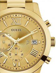 Guess Atlas Chronograph Gold Dial Gold Steel Strap Watch For Men - W0668G4