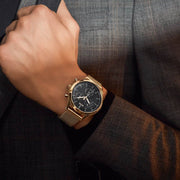 Hugo Boss Companion Chronograph Black Dial Rose Gold Mesh Strap Watch For Men - 1513548