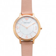 Emporio Armani Kappa White Mother of Pearl Dial Pink Leather Strap Watch For Women - AR2512