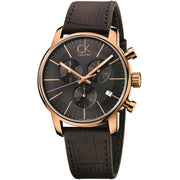 Calvin Klein City Chronograph Grey Dial Brown Leather Strap Watch for Men - K2G276G3