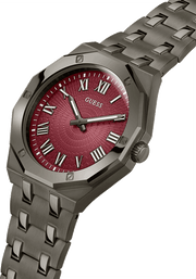 Guess Asset Quartz Red Dial Black Steel Strap Watch For Men - GW0575G5