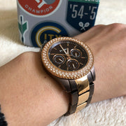 Fossil Stella Multifunction Brown Dial Two Tone Steel Strap Watch for Women - ES4079