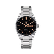 Tag Heuer Carrera Calibre 5 Automatic Black Dial Silver Steel Strap Watch for Men - WAR201C.BA0723
