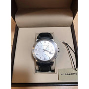 Burberry The City Chronograph White Dial Black Leather Strap Watch for Men - BU9355