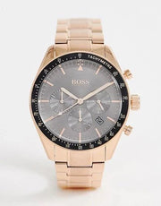 Hugo Boss Trophy Chronograph Grey Dial Rose Gold Steel Strap Watch for Men - 1513632