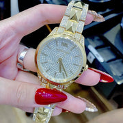 Michael Kors Runway Mercer Crystals Silver Dial Gold Steel Strap Watch For Women - MK6715