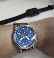 Fossil Retro Pilot Chronograph Blue Dial Brown Leather Strap Watch for Men - FS5832