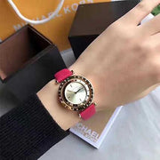 Michael Kors Averi Gold Dial Pink Leather Strap Watch for Women - MK2525