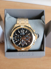 Guess Surge Chronograph Black Dial Gold Steel Strap Watch for Men - W1258G2