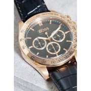 Hugo Boss Ikon Chronograph Black Dial Black Leather Strap Watch for Men - 1513179