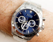 Hugo Boss Ikon Chronograph Blue Dial Silver Steel Strap Watch for Men - 1512963