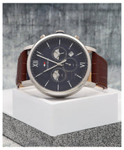 Tommy Hilfiger Evan Chronograph Blue Dial Brown Leather Strap Watch for Men - 1710393