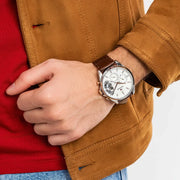 Tommy Hilfiger Baker Chronograph White Dial Brown Leather Strap Watch For Men - 1710450