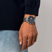 Tommy Hilfiger Weston Chronograph Blue Dial Silver Mesh Bracelet Watch For Men - 1710504