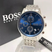 Hugo Boss Navigator Chronograph Blue Dial Silver Steel Strap Watch for Men - 1513498