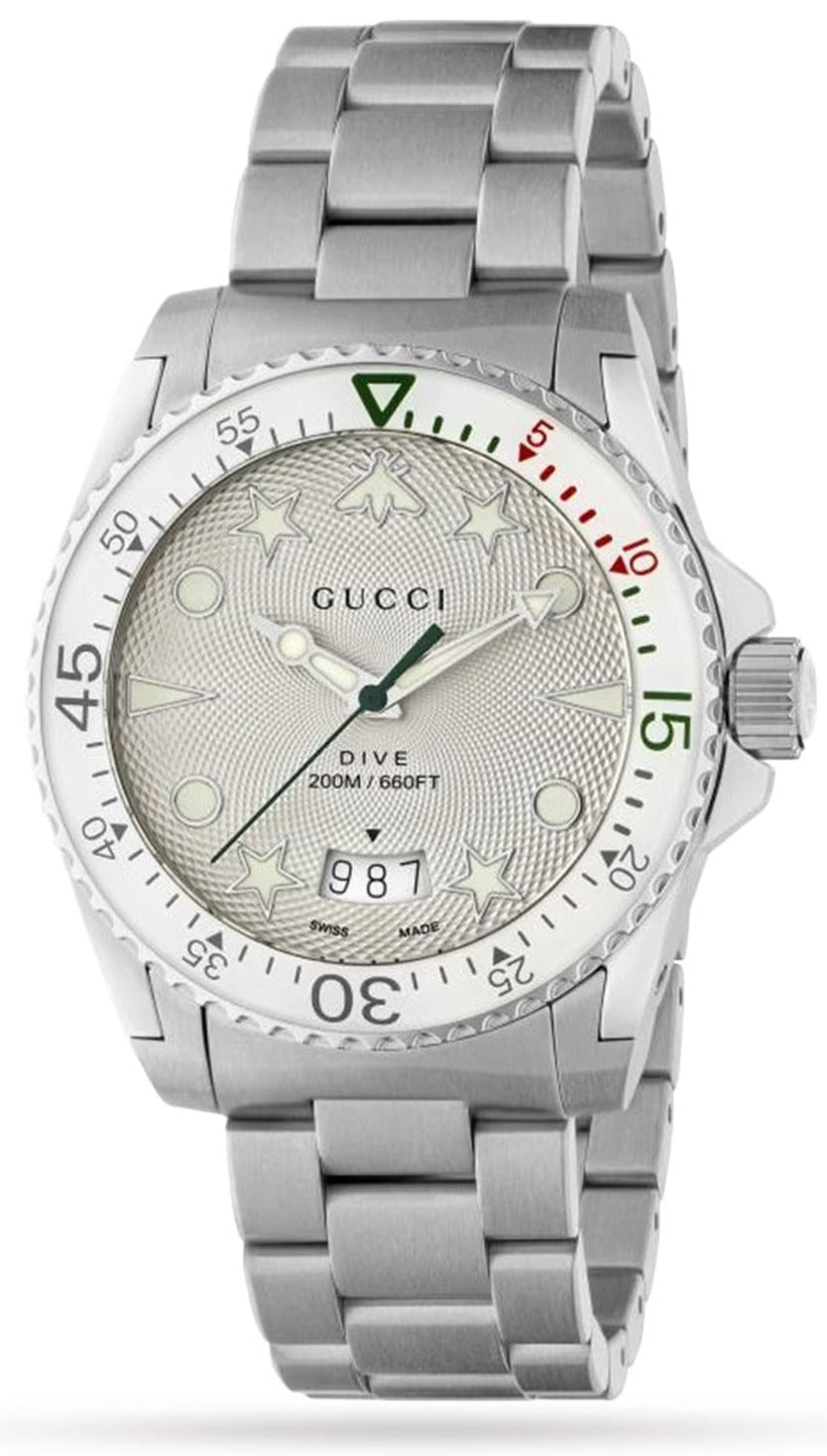 GUCCI 腕時計シルバー Gucci Dive Quartz White Dial Silver Steel Strap Watch For Men - YA1363