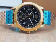 Versace Sport Tech Chronograph Black Dial Gold Steel Strap Watch for Men - VELT00419