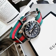 Gucci Dive Black Dial Two Tone NATO Strap Watch For Men - YA136206