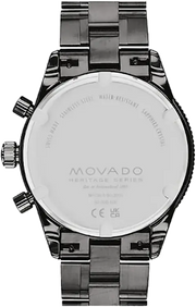 Movado Heritage Calendoplan Chronograph Black Dial Black Steel Strap Watch For Men - 3650125