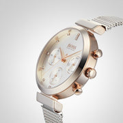 Hugo Boss Flawless Chronograph Silver Dial Silver Mesh Bracelet Watch for Women -1502551