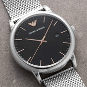 Emporio Armani Luigi Analog Black Dial Silver Mesh Bracelet Watch For Men - AR11272
