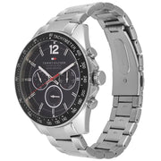 Tommy Hilfiger Luke Chronograph Black Dial Silver Steel Strap Watch for Men - 1791104
