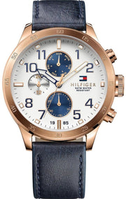 Tommy Hilfiger Trent Quartz White Dial Blue Leather Strap Watch for Men - 1791139