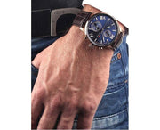 Tommy Hilfiger Aiden Quartz Blue Dial Brown Leather Strap Watch for Men - 1791308