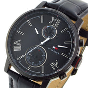 Tommy Hilfiger Aden Chronograph Black Dial Black Leather Strap Watch for Men - 1791310