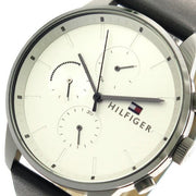 Tommy Hilfiger Lexor Silver Dial Black Leather Strap Watch For Men - 1791489