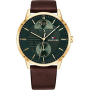 Tommy Hilfiger Hunter Green Dial Brown Leather Strap Watch for Men - 1791607