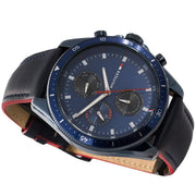 Tommy Hilfiger Parker Chronograph Quartz Blue Dial Blue Leather Strap Watch For Men - 1791839