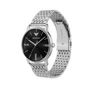 Emporio Armani Minimalist Black Dial Silver Steel Strap Watch for Men - AR11600