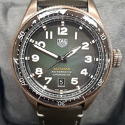 Tag Heuer Autavia Calibre 5 Automatic Olive Green Dial Green Leather Strap Watch for Men - WBE5190.FC8268